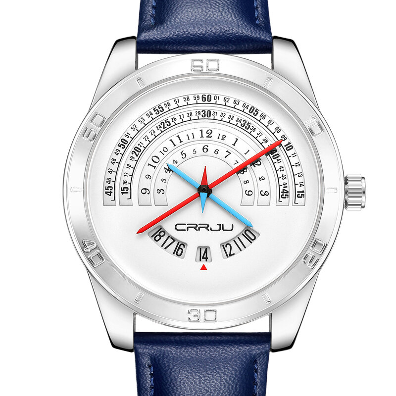 Top marca crrju relógio masculino único criativo dial pulseira de couro relógio de pulso moda esporte à prova dwaterproof água com calendário completo