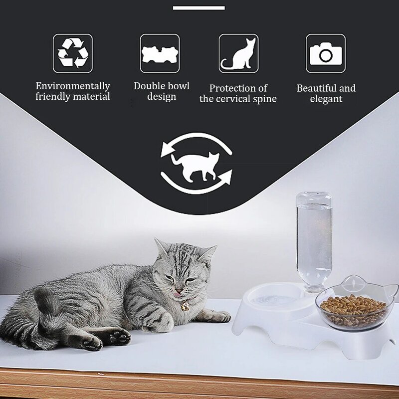안티-슬립 고양이 음식 접시 애완 동물 피더 물 그릇 고양이와 작은 개 용품에 대 한 완벽 한 애완 동물 고양이 홀더 오블 리크 더블 그릇