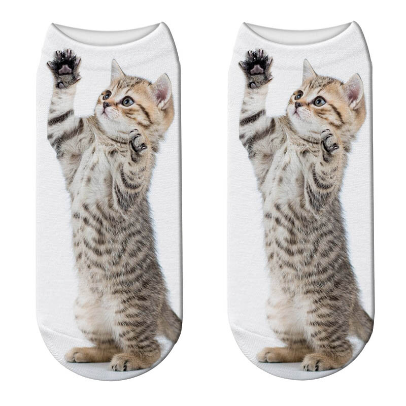 Meias de gato estampadas 3d, meias femininas de gato fofo, gato, corte baixo, meias casuais de desenhos animados, meias de gato, cachorro, imperdível