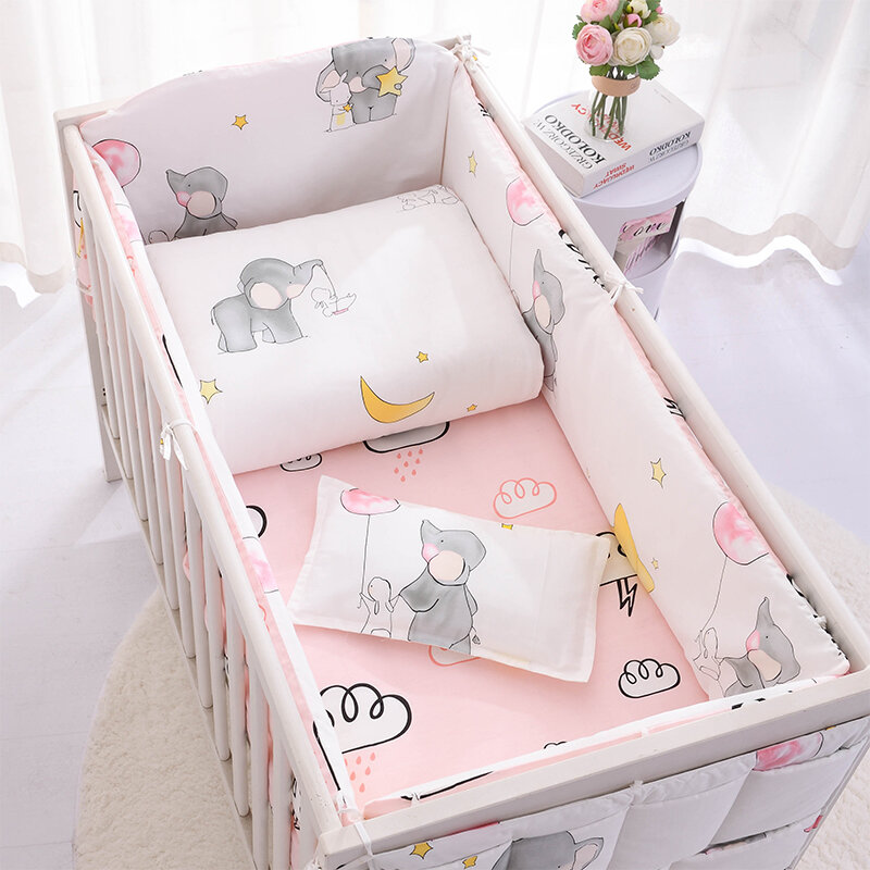 Baby Bedding Set 100%Cotton Cartoon Crib Bed Bumper Newborns Sheet Duvet Cover Child Bed Protector Baby Washable Cot Bedding Set