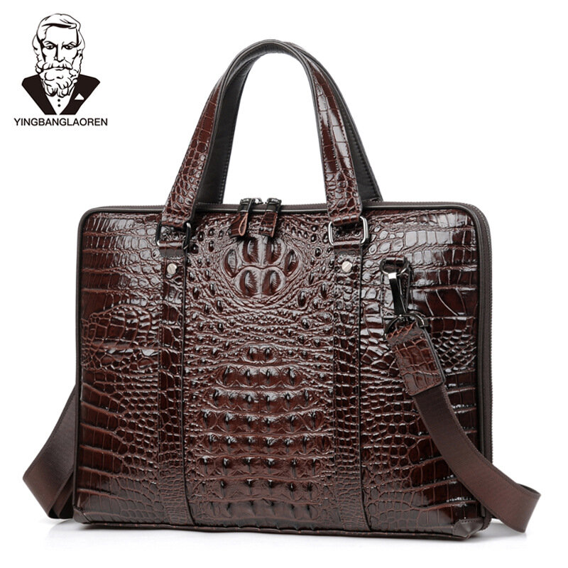 High-end Men Handbag Cow Leather Briefcase Shoulder Crossbody Bag Messenger Bag Crocodile Pattern Male Business Travel Bag