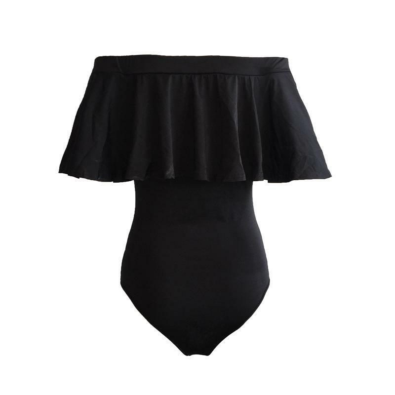 2019 New Sexy Off The Shoulder Solid Swimwear Women One Piece Swimsuit Female Bathing Suit Ruffle  Swim Wear XL