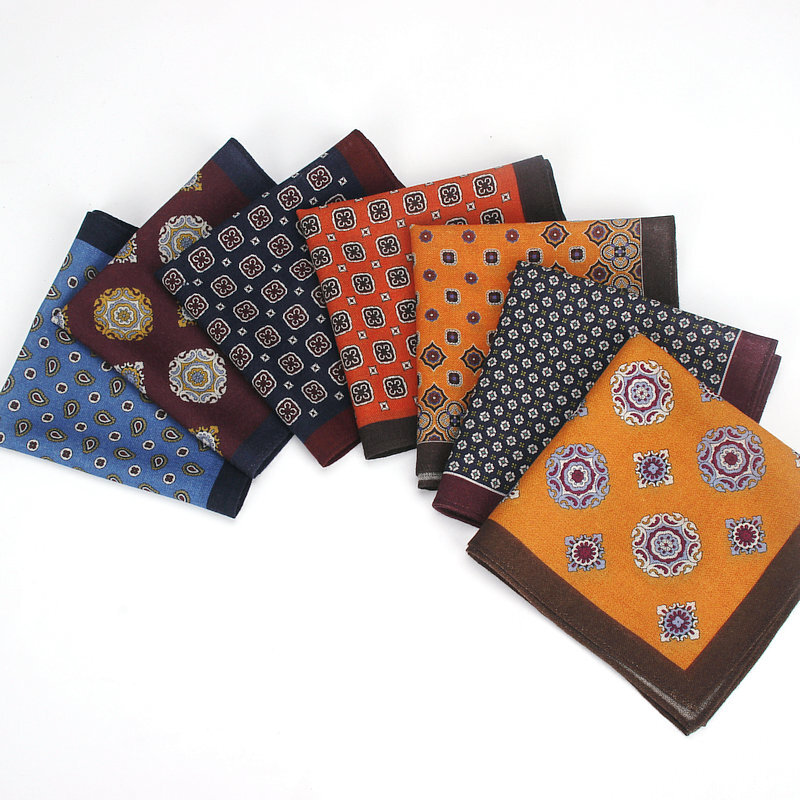 Paisley bolso quadrado para homens, lenço de lã com estampa de flores e bolsos, quadrado colorido e macio de bolso para casamento e design 30*30cm