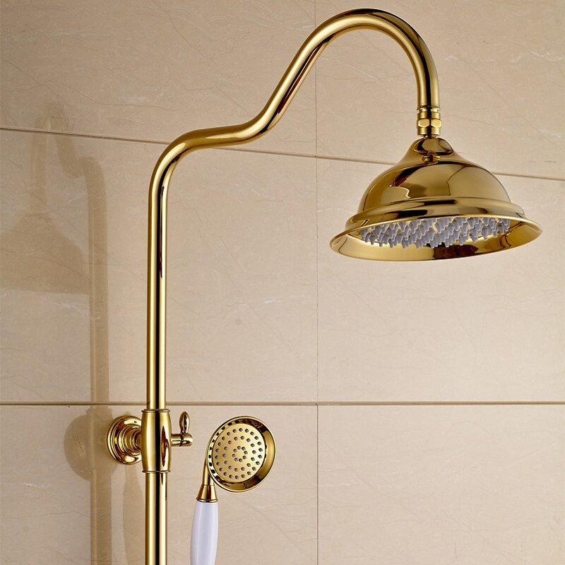 Grifo de latón dorado antiguo para baño, juego de ducha de montaje en pared, estilo Retro europeo, accesorios de baño
