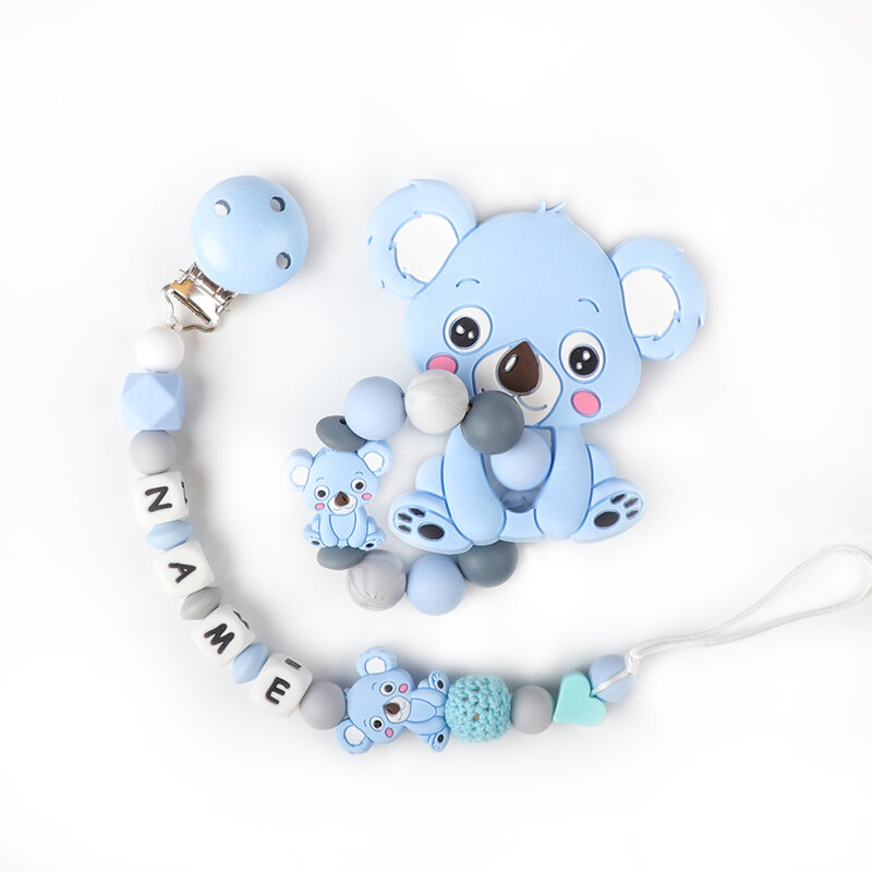 TYRY.HU-collar de dentición de Koala con nombre personalizado, chupete con clip, regalo para enfermera, manualidades