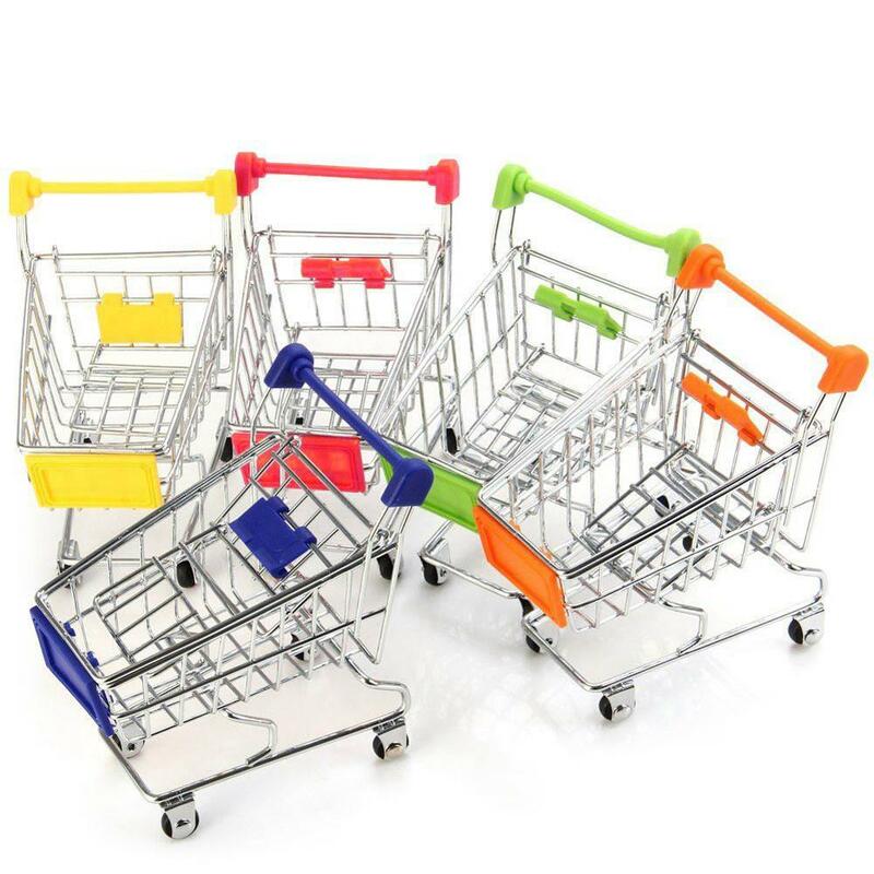 Chaud Mini acier inoxydable Handcart supermarché Shopping utilitaire panier Mode stockage jouet téléphone conteneur alimentaire mignon cadeau pour les enfants