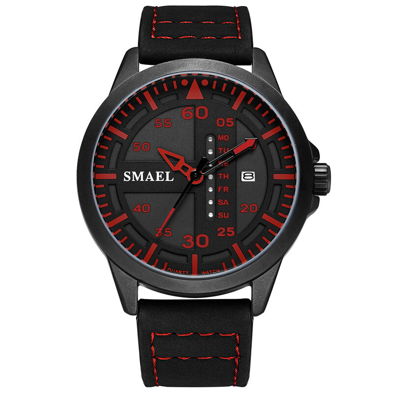 Smael-男性用レザー腕時計,高級ブランド,動き,防水,カジュアル,週表示
