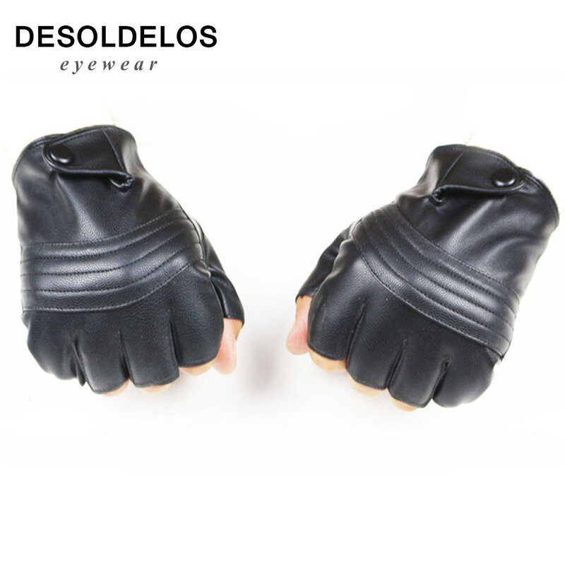 Fahion-guantes de medio dedo para mujer, manoplas de cuero sintético sin dedos, para conducción, color negro, R004, 1 par
