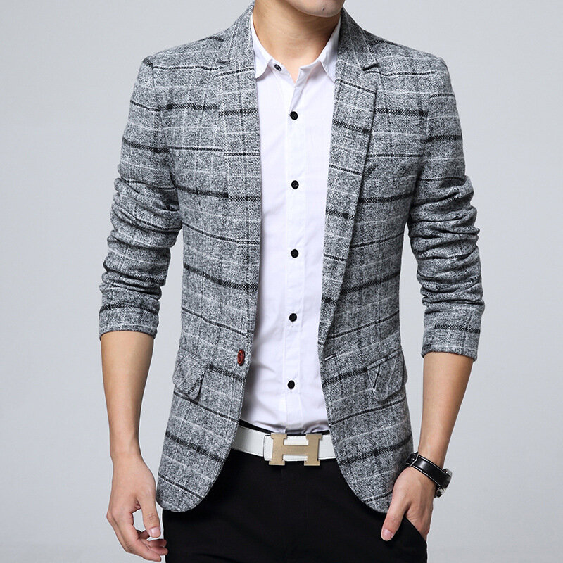 Terno casual masculino jaqueta versão coreana fino terno superior casaco de negócios mangas compridas botão blazers de algodão
