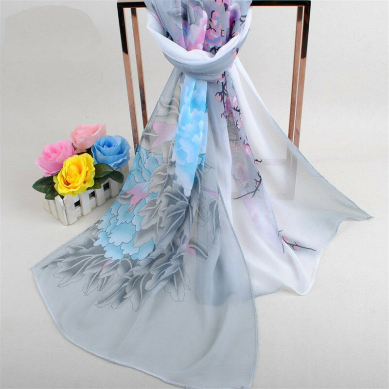 2019 패션 여성 스카프 인쇄 부드러운 통기성 쉬폰 스카프 포장 절묘한 Shawls 봄 여름 cachecol 실크 스카프 도매