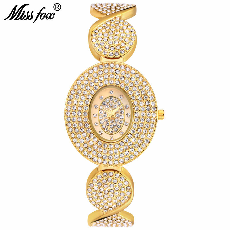 MISSFOX-relojes de cuarzo para mujer, accesorio de pulsera de lujo, resistente al agua, color dorado