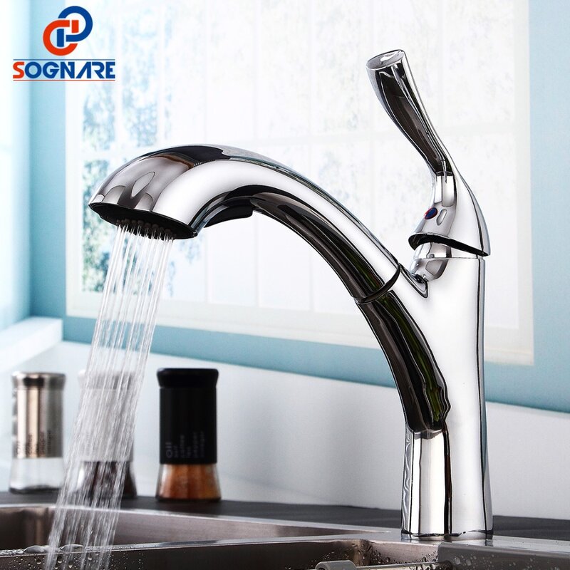 Chrome Polished Copper Kitchen Faucet Pull Out Sprayer Single Lever Sink Mixer Tap For Kitchen Sink Mixer Water torneira cozinha