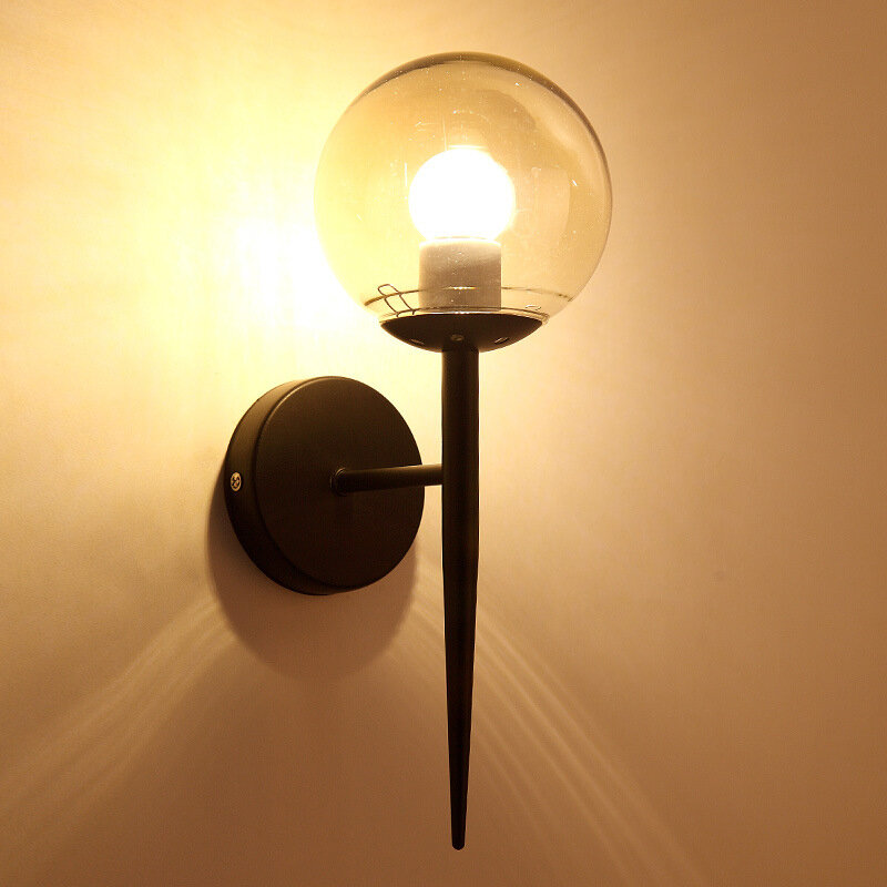 Modern Glass Ball Wall Lamp Sconce Led Bedroom Wall Light Fixture for Home Decor Living Room Corridor E27 Mounted Wall Lamp