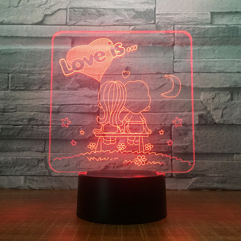Cartoon Lovers Model 3D Night Light LED 7 Colors USB  Illusion Table Lamp For Home Wedding Party Decoration Creative Gift