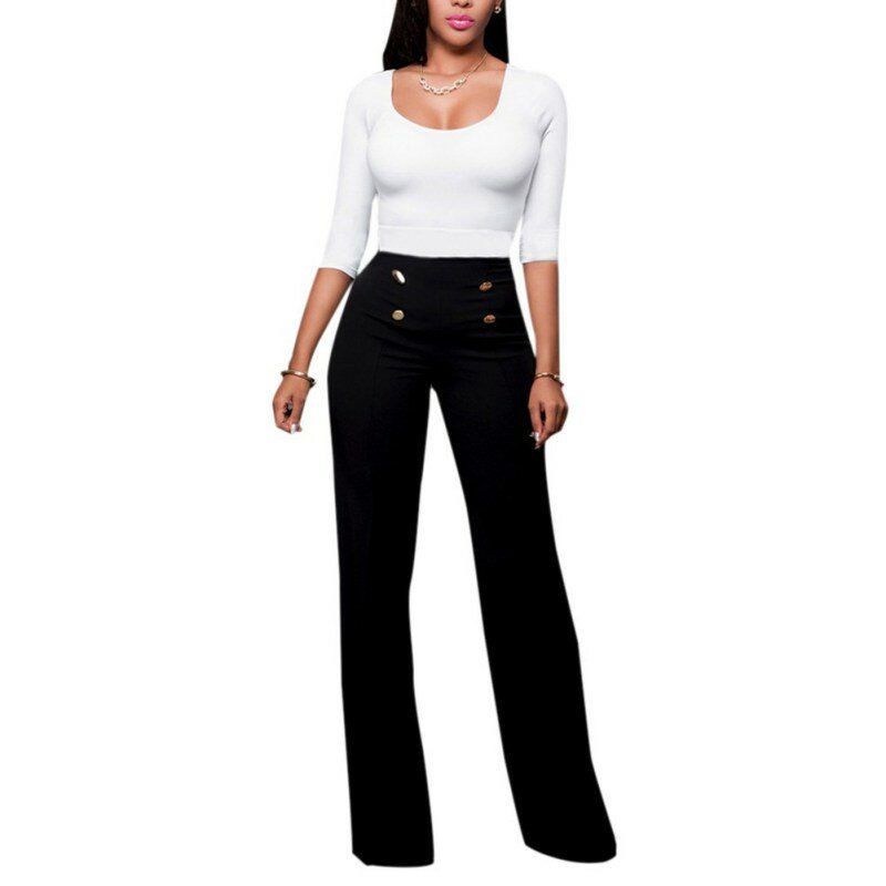 2020 pantalones elásticos informales para mujer pantalones elásticos de cintura alta decorativos botones sueltos rectos pantalones mujer