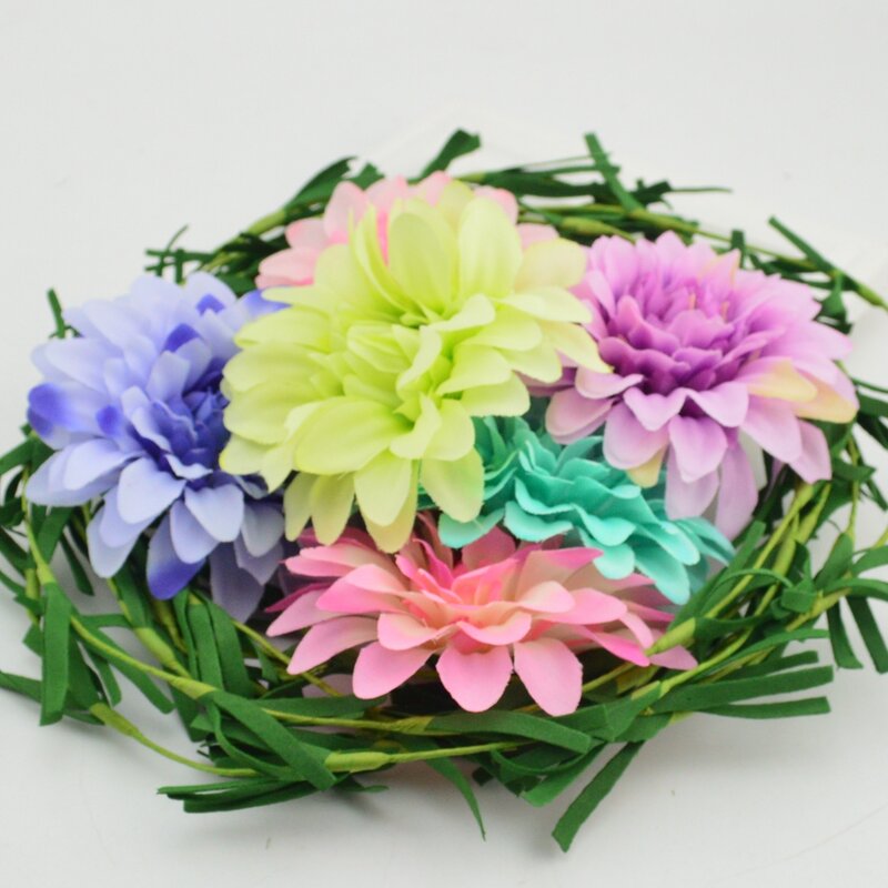 5Pcs 9.5ซม.ประดิษฐ์ผ้าไหม Corsage Headdress Dahlia Daisy Chrysanthemum ดอกไม้งานแต่งงานทำด้วยมือ DIY Home Decor หัว