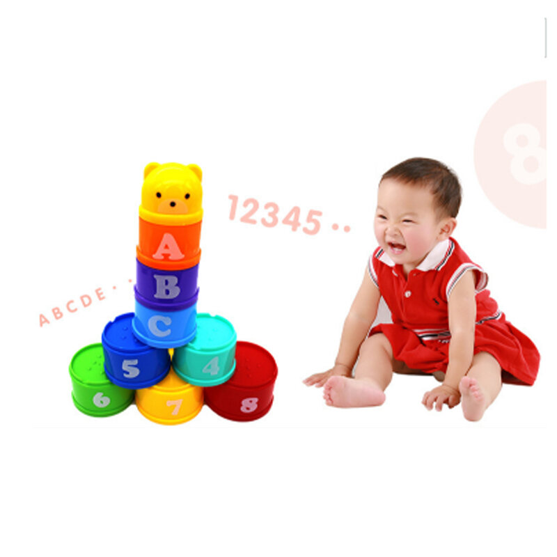 9Pcs Educatief Baby Speelgoed Foldind Stack Cup Toren 6 Maand Leeftijden Cijfers Letters Kinderen Vroege Intelligentie Hobby Speelgoed