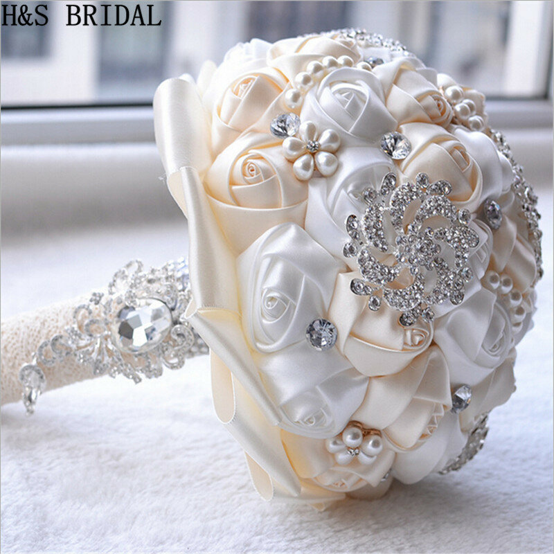 Buquê de noiva com pérolas brancas marfim, para casamento, damas de honra, buquê floral de cristal, buquê de noiva 2020