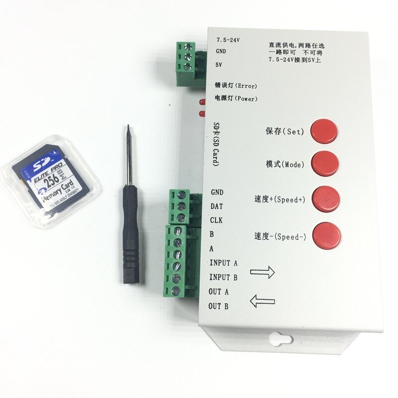 SD-карта T1000S, WS2801, WS2811, WS2812B, LPD6803, светодиодный контроллер 2048 пикселей, 5 ~ 24 В постоянного тока, фотографический светодиодный контроллер RGB