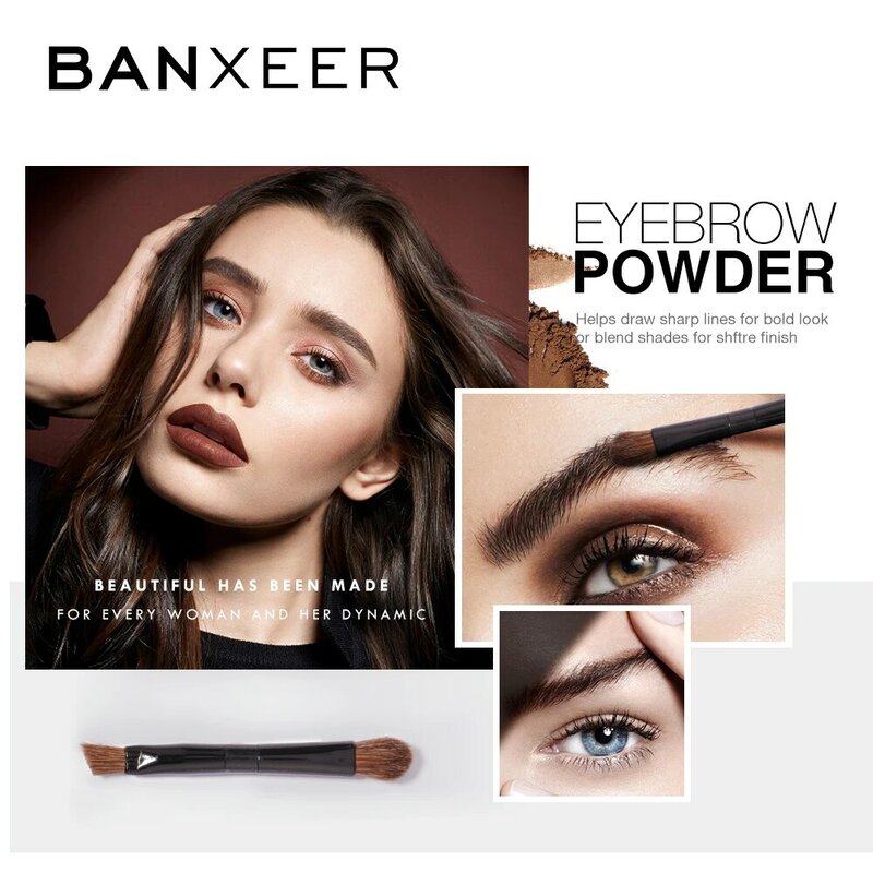 BANXEER 3สีคิ้ว Eyebrow Powder Palette Eyebrow Shadows กันน้ำ Long Lasting Eyebrow สีน้ำตาลธรรมชาติ Eye Brow เครื่องมือ