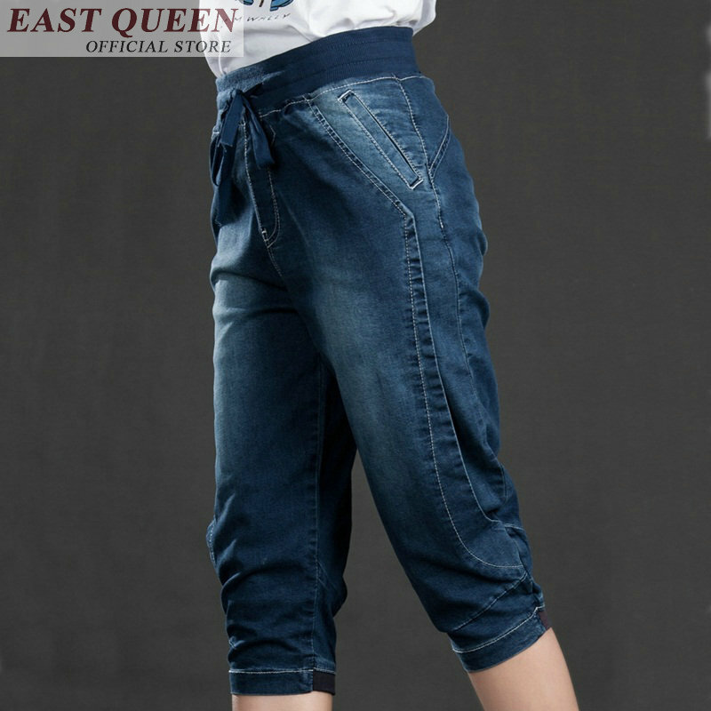 Jeans with high waist women denim harem pants loose drawstring calf-length pants casual female pockets denim trousers DD835 L