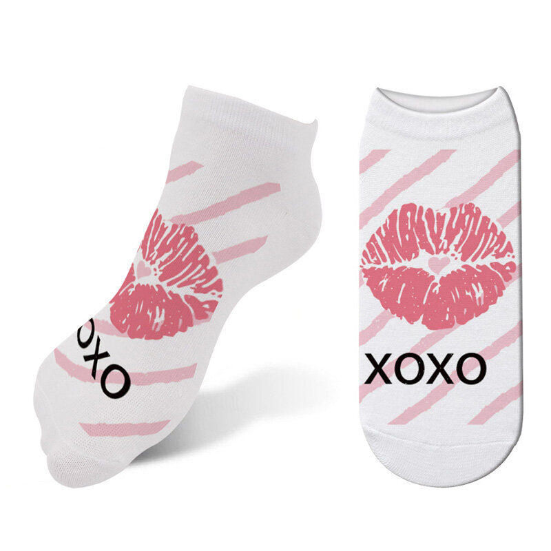3D 인쇄 새로운 디자인 여성 당신을 사랑합니다 양말 발렌타인 데이 선물 포옹 패션 짧은 양말 재미 있은 Femme 키스 핑크 양말