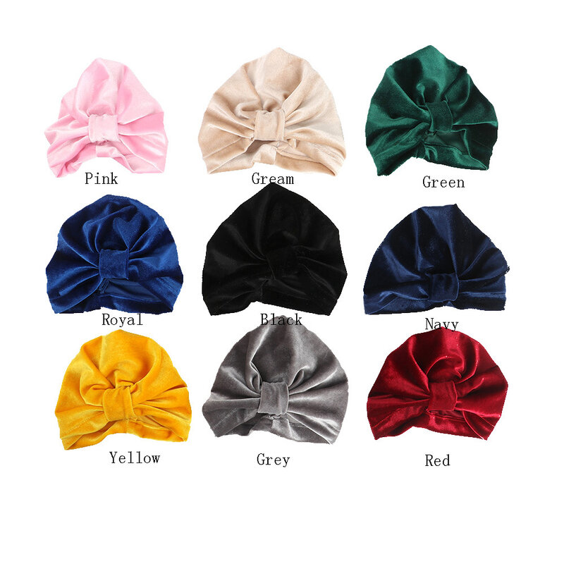 New Velvet Turban Hat Kids Cotton Blend Newborn Beanie Stylish Top Knot Caps Headwear Birthday Gift Photo Props