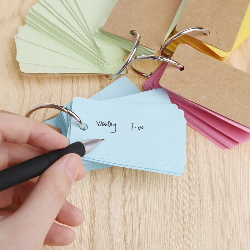 Kraft Paper Binder Ring Easy Flip Flash Cards Study Memo Pads DIY Stationery
