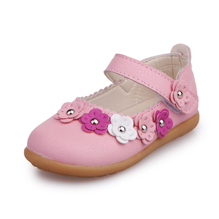 Primavera e outono flores plutônio à prova dwaterproof água tendão fundo macio meninas sapatos rosa branco meninas sapatos de couro festa princesa