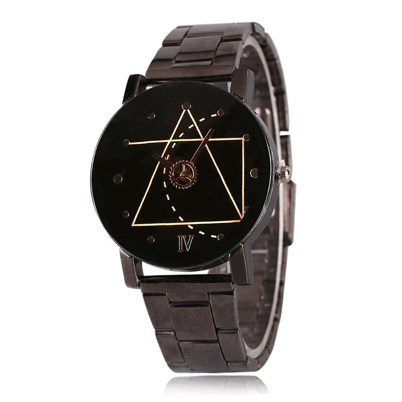 Reloj de pulsera de cuarzo para hombre, cronógrafo con correa de acero inoxidable, diseño clásico de esfera geométrica, color negro, regalo