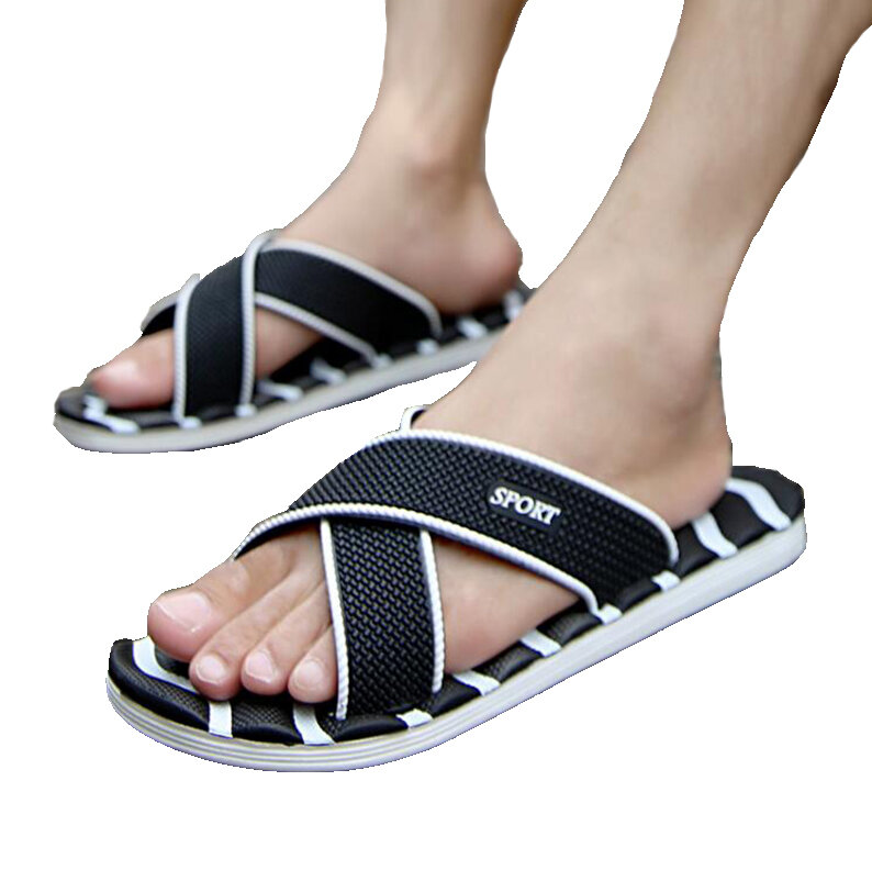 2018 Men Slippers New Lightweight Casual Plaid Stripes Sandals Summer Fashion Men Classic Flip flops Hot Soft Beach Shoes  XC19
