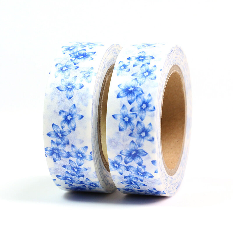 1Pcs Blauwe Bloemen Washi Tape Plakband Diy Scrapbooking Sticker Label Afplakband