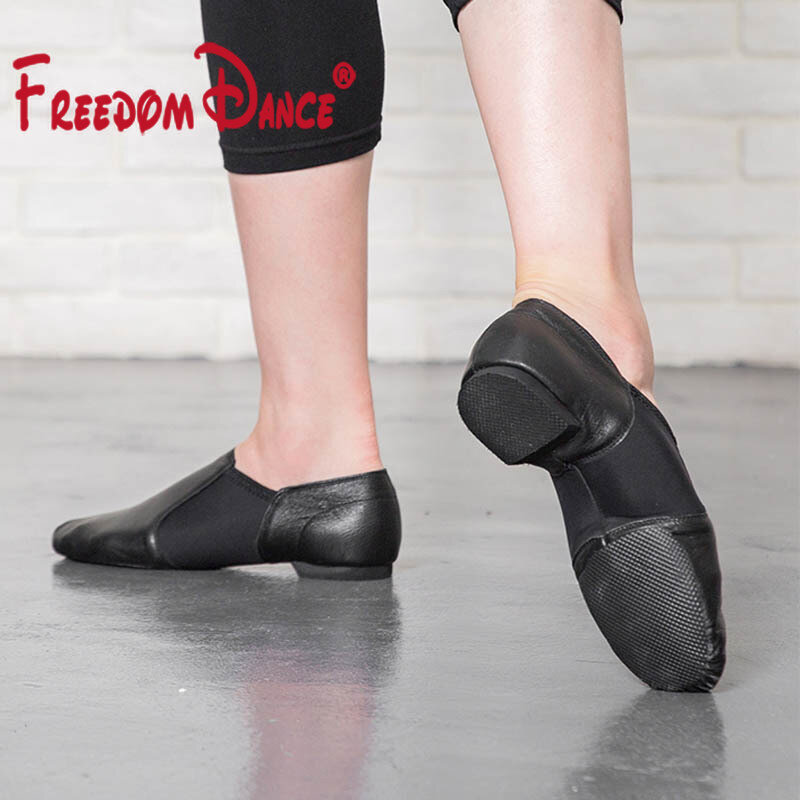 Zapatos de Ballet elásticos para hombre y mujer, zapatillas de cuero genuino para Jazz, Yoga y baile, sin cordones, para profesores, de hip hop