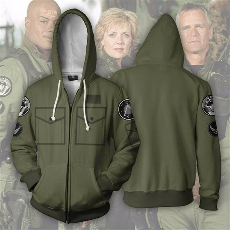 Stargate:SG-1 Costume SG-1: Explorer Unit Cosplay 2018 3D Print Sweatshirt Hooded Zipper Cartoon Sweatshirt VogueHommes Jackets