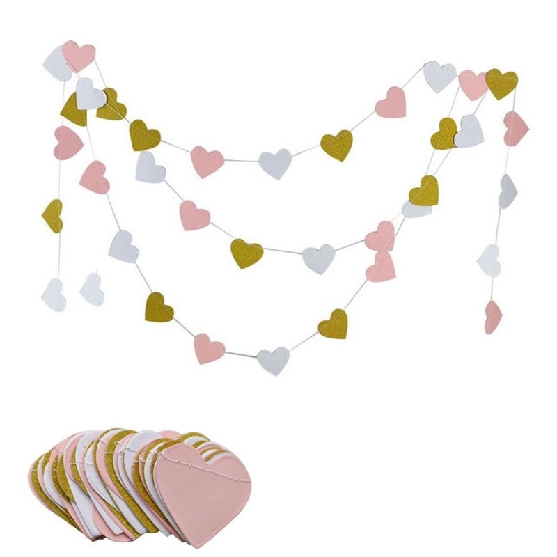 Guirlandas de papel em formato de coração 3m, coloridas, bandejas de festa de casamento, faixa de pendurar, cordão de papel, guirlanda, decoração de banheiro