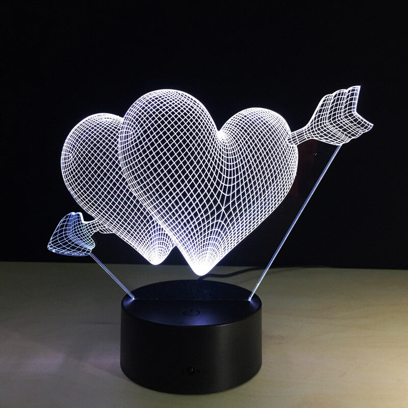 3D złudzenie optyczne w stylu vintage lampka nocna kolorowa lampa stołowa LED zdalne sterowanie dotykowe romantyczne wakacje miłość serce na wesele wystrój