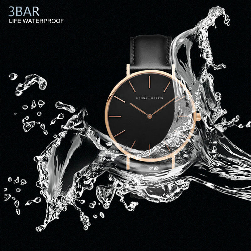 Hannah martin-relógio de pulso feminino, preto, resistente à água, com pulseira de couro, casual, para mulheres