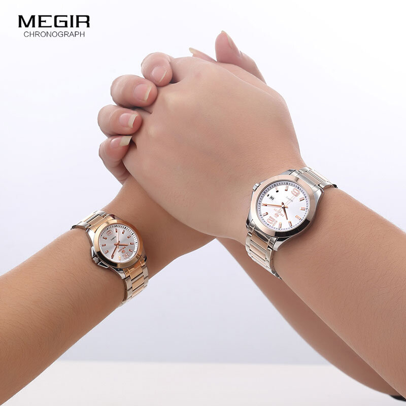 Meigr relógio feminino dourado, relógio pulseira de aço criativo feminino