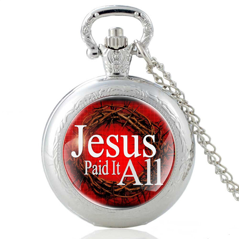 Moda preto jesus pagou tudo moda bíblia versos relógio de bolso de quartzo clássico escritura citação jóias presentes fé cristã