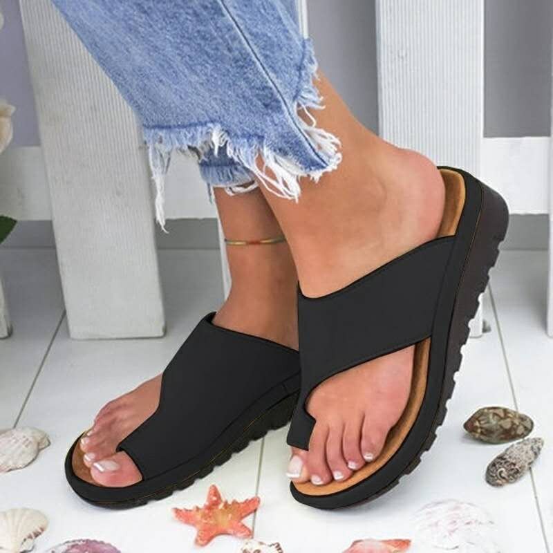 Novo 2019 sapatos femininos de couro do plutônio sola plana senhoras casuais macio grande pé correção sandália ortopédica bunion corrector