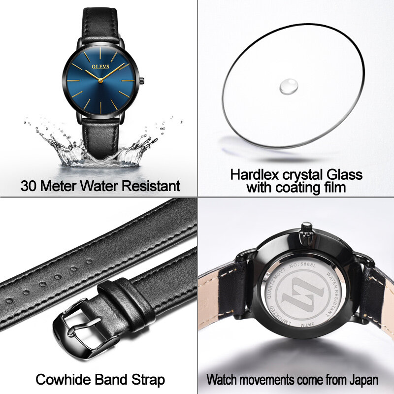 OLEVS-Reloj de pulsera ultradelgado para hombre y mujer, pulsera de cuero, de cuarzo, resistente al agua, para amantes, precio por 1 unidad