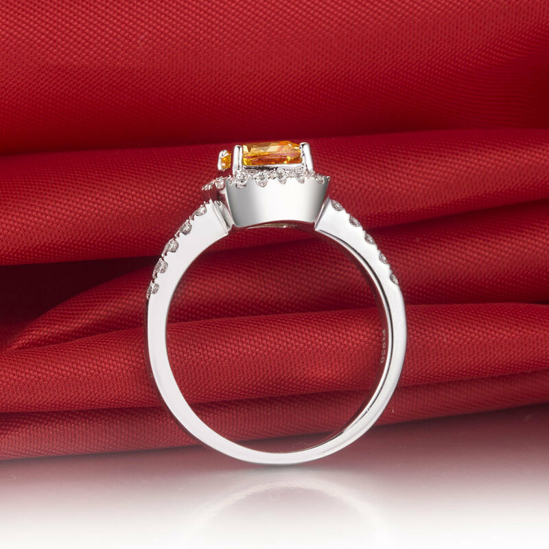 Solid Platinum PT950 Ring Geel Kussen 1CT Diamond Engagement Ring D Kleur VVS1 Duidelijkheid Verklaring Kleurrijke Vinger Sieraden