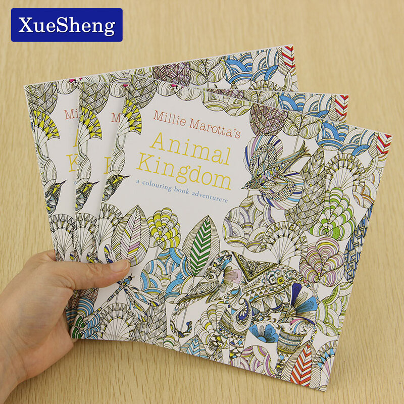 Livre de coloriage du royaume des animaux, 24 Pages, édition anglaise, pour enfants et adultes, anti-Stress, peinture, temps mort, dessin