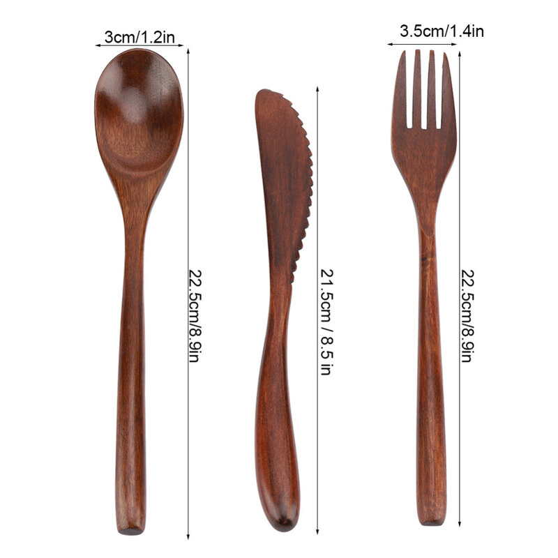 Nosii Reusable Elegant Retro Wooden Bamboo Cutlery Flatware With Bags/Dinnerware Spoon Fork Chopsticks Portable Dinnerware Set