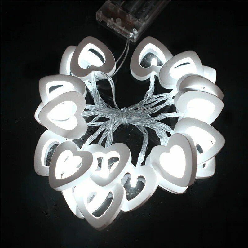 Cadena de luces led con forma de corazón para decoración de jardín, decoración para fiesta de boda, corazón de amor de Metal blanco cálido