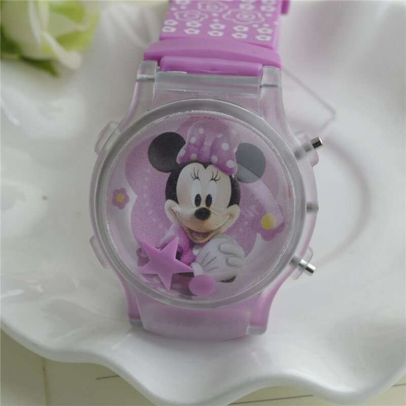 Reloj de Minnie con luz Flash para niños y niñas, correa de silicona, funda abatible, linterna, a la moda