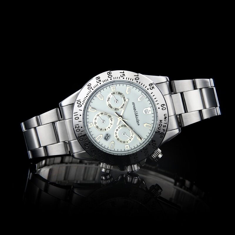 Wealthstar-Reloj de pulsera de acero inoxidable para hombre, cronógrafo deportivo de cuarzo, estilo militar, informal, de negocios, a la moda