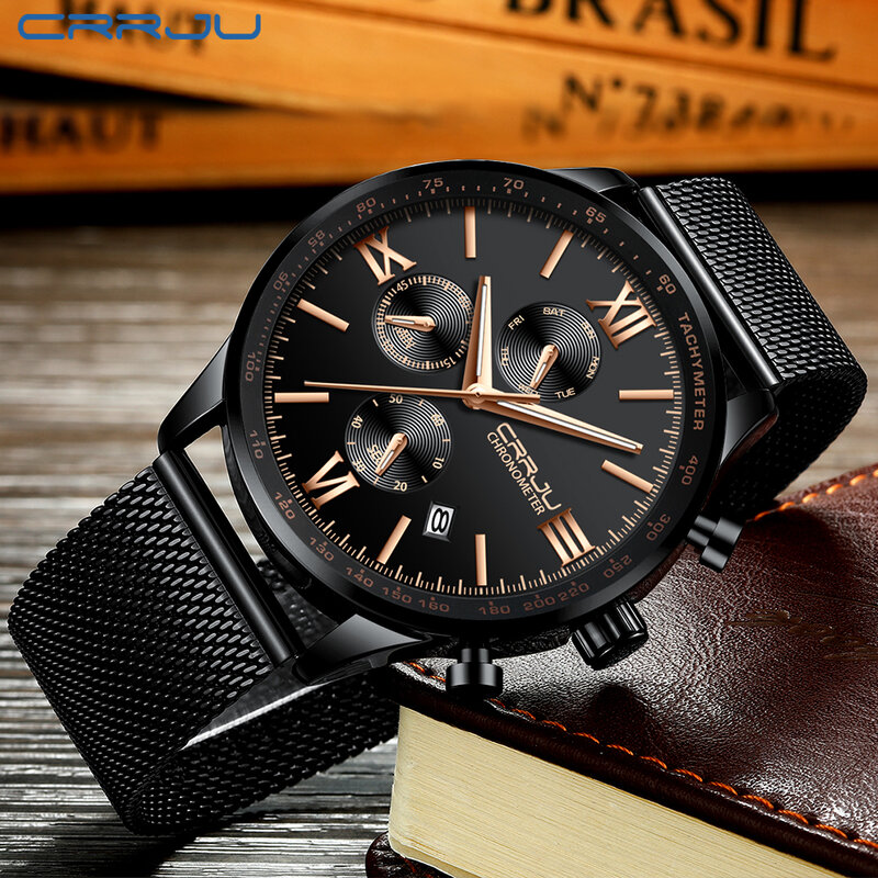 Crrju design exclusivo homens mulheres marca top relógios de pulso de couro quartzo criativo casual buisness relógios esportivos