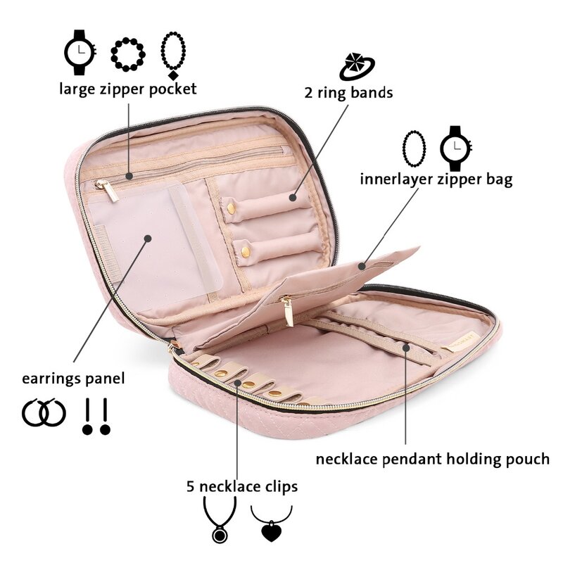 BAGSMART Women Travel Jewelry Organizer Case Female Cosmetics Bags Jewelry Pouch Bag for Necklace Bracelet Earring Ring Watch