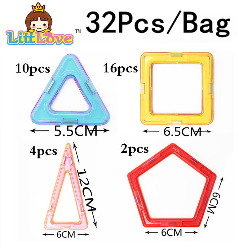 32 PZ Progettista Formato Standard di Costruzione Magnetico Blocchi Giocattoli da Costruzione Modello di Mattoni Enlighten Mattoni Giocattoli Magnetici Per Bambini